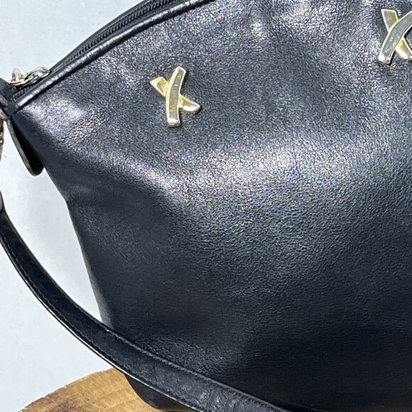 Vintage Paloma Picasso Italy Black Leather 3 Gold X Crossbody Purse Bag Designer - Picture 3 of 13